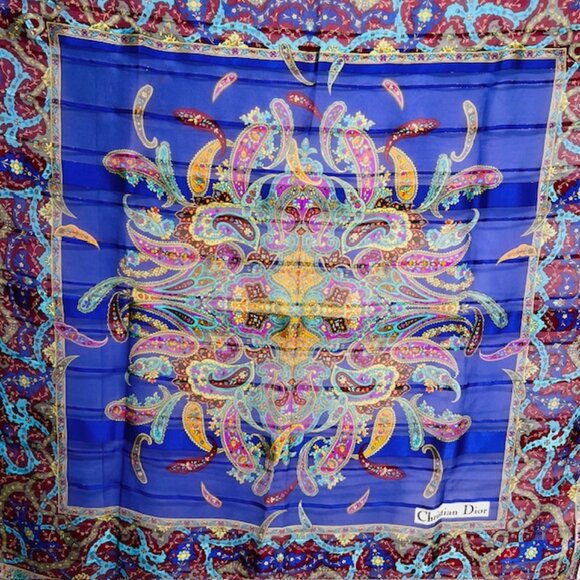Unused Christian Dior Soft 00% Silk Scarf Chiffon & Satin Paisley Floral 31" (21 - Picture 6 of 7